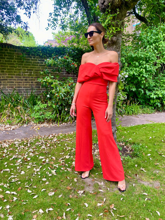 Adeline - Bardot Jumpsuit - Orange