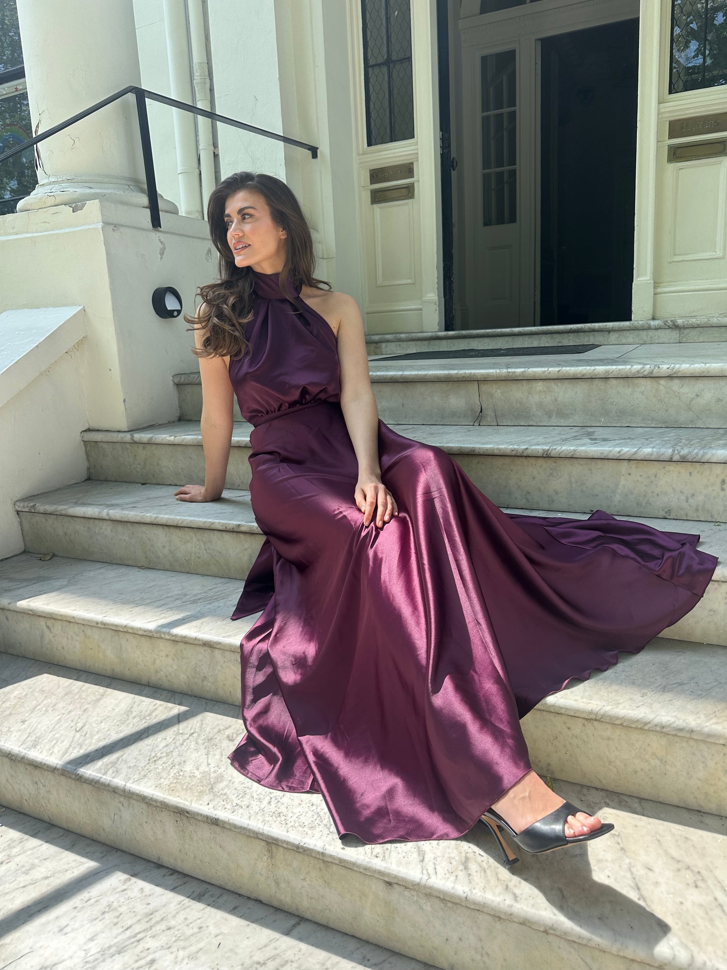 Ami - Satin halter neck gown - Deep Plum