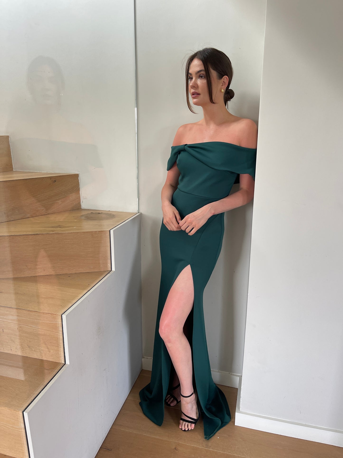 Allie - Bardot Gown - Deep Green